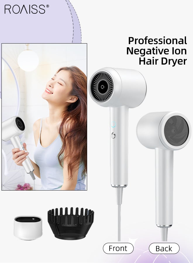 رويس مجفف شعر احترافي بالأيونات السالبة، مجفف شعر ذكي عالي السرعة ومنخفض الضوضاء مع تحكم حراري، عناية بالشعر بدرجة حرارة ثابتة، مجفف شعر متعدد السرعات قابل للتعديل للسفر والصالون والمنزل - Image 1