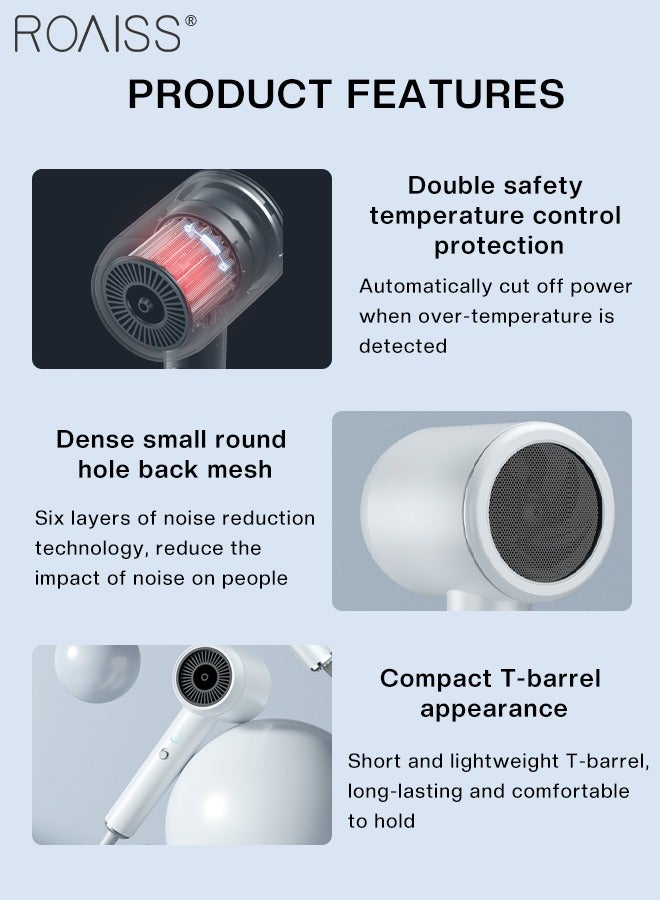 رويس مجفف شعر احترافي بالأيونات السالبة، مجفف شعر ذكي عالي السرعة ومنخفض الضوضاء مع تحكم حراري، عناية بالشعر بدرجة حرارة ثابتة، مجفف شعر متعدد السرعات قابل للتعديل للسفر والصالون والمنزل - Image 4