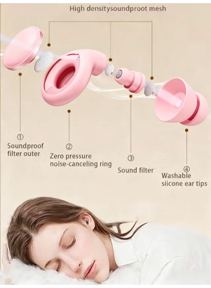 Chabeia Y27 28dB Ear Plugs for Sleeping Noise Cancelling – Reusable Silicone Sleep Ear Plugs, 4 Sizes, Soft & Comfortable for for Sleep, Focus, Concerts, Study, Eco-Friendly Design（Pink） - Image 3