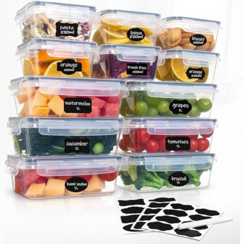 Mylindde Food Storage Containers with Lid Freezer Containers Food Boxes BPA-Free and 100% Airtight Transparent 6 x 1 L and 6 x 0.55 L 12Pcs with Pen + Label - Image 1