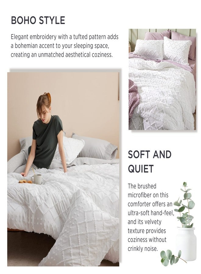 Bedsure Queen Comforter Set - White Comforter, Boho Tufted Bedding Comforter Set for Kids, 3 Pieces Farmhouse-Style Bed Set for All Seasons, Fluffy Soft Bedding Set with 2 Pillow Shams - Image 5