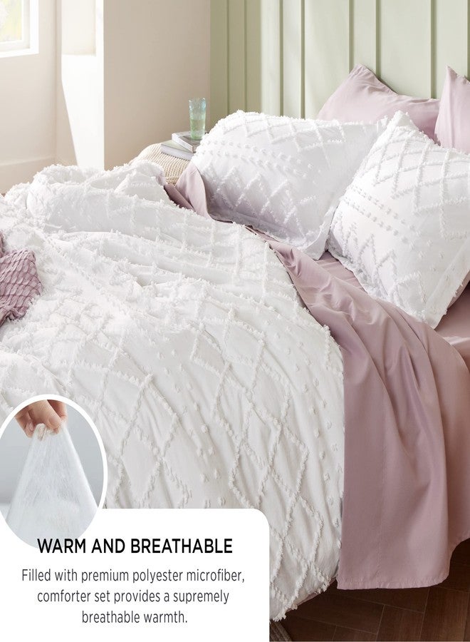 Bedsure Queen Comforter Set - White Comforter, Boho Tufted Bedding Comforter Set for Kids, 3 Pieces Farmhouse-Style Bed Set for All Seasons, Fluffy Soft Bedding Set with 2 Pillow Shams - Image 4