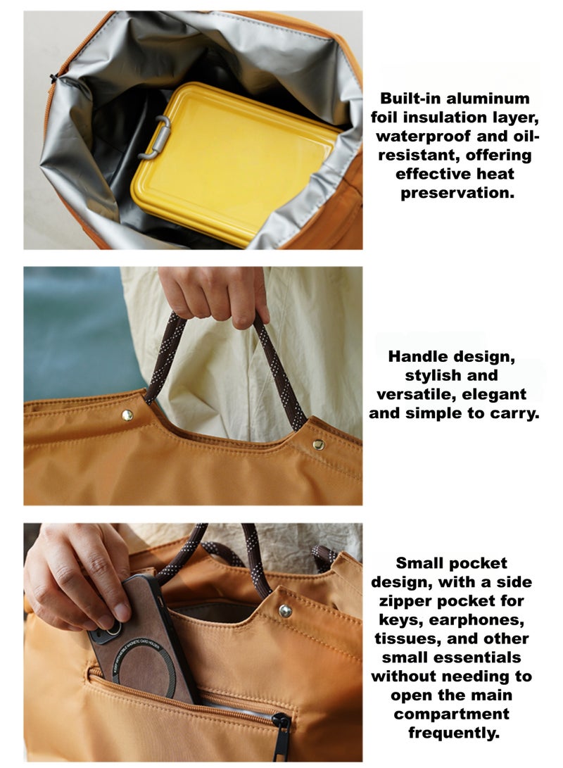 Minimalist Insulated Lunch Bag with Handle, Waterproof Lightweight Bento Tote for Office & Students - Image 4