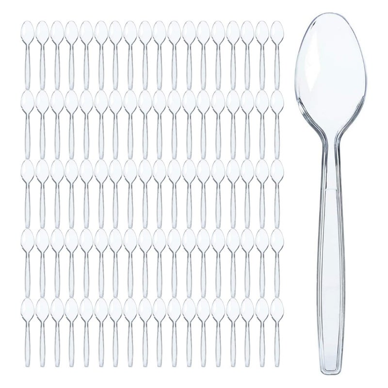 Prestee 500 Clear Plastic Spoons  6 Inch Disposable Spoon Bulk Pack  Heavy Duty Cutlery for Events  Clear Plastic Spoons 500 Count  Disposable Silverware for Parties and Gatherings