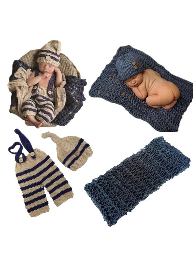 SPOKKI 3 PCS Newborn Photography Prop Baby Hat Knitted Handmade Cover Diaper with Toddler Swaddle Blankets Wraps for Infant Boy Girl Princess Twins - Image 1