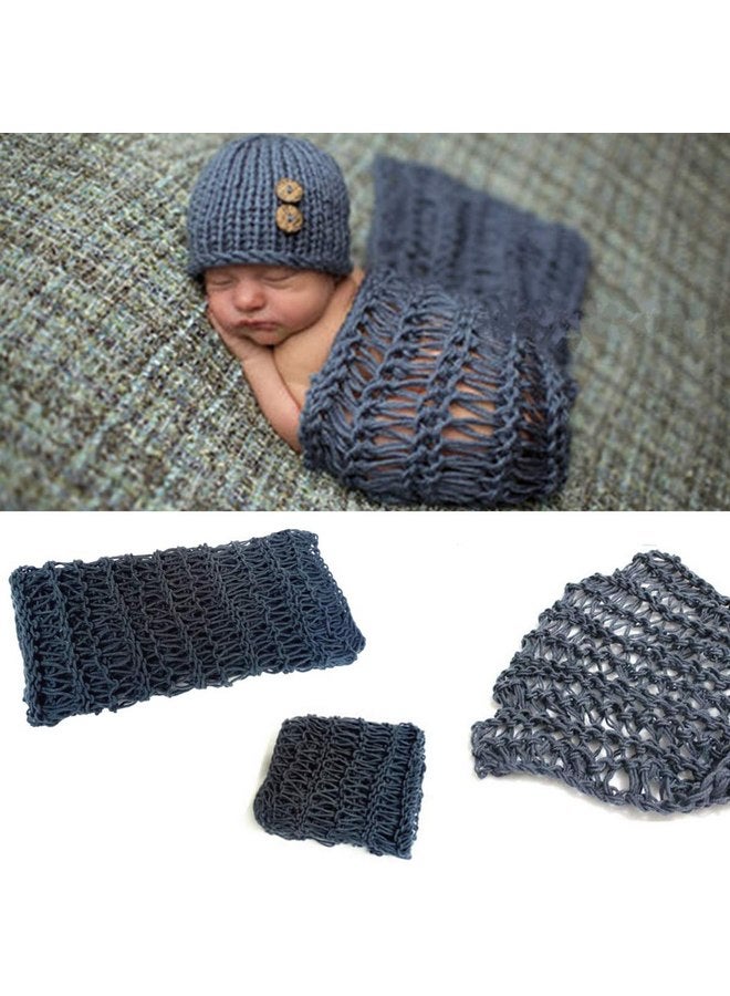 SPOKKI 3 PCS Newborn Photography Prop Baby Hat Knitted Handmade Cover Diaper with Toddler Swaddle Blankets Wraps for Infant Boy Girl Princess Twins - Image 4