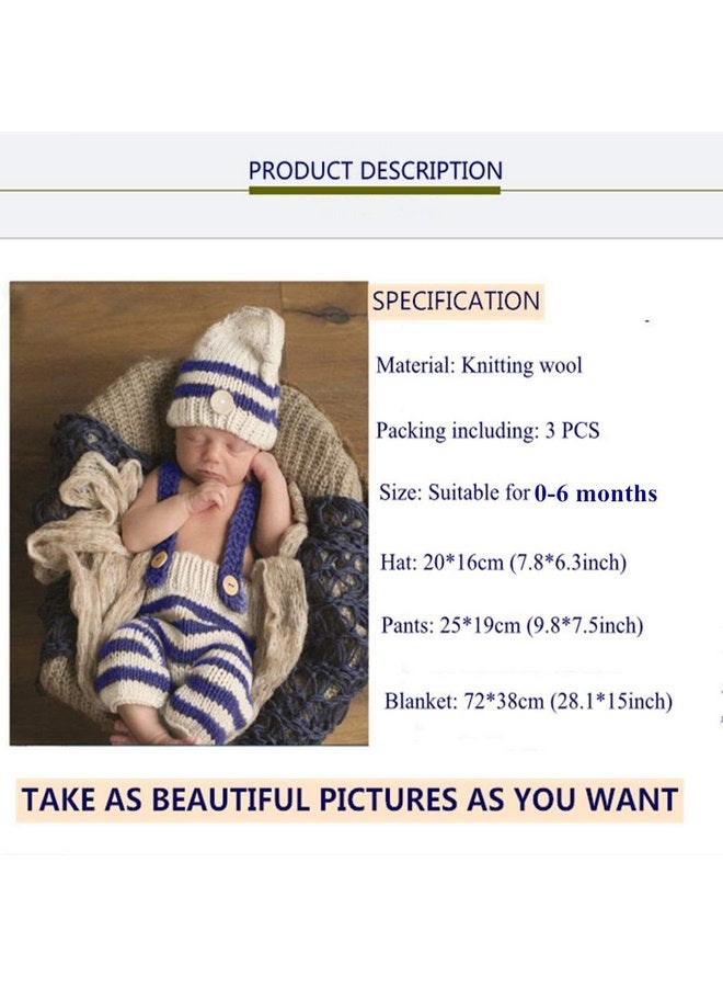 SPOKKI 3 PCS Newborn Photography Prop Baby Hat Knitted Handmade Cover Diaper with Toddler Swaddle Blankets Wraps for Infant Boy Girl Princess Twins - Image 2