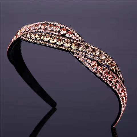 Generic Elegant Full-Diamond Fashion Wide Headband Champagne