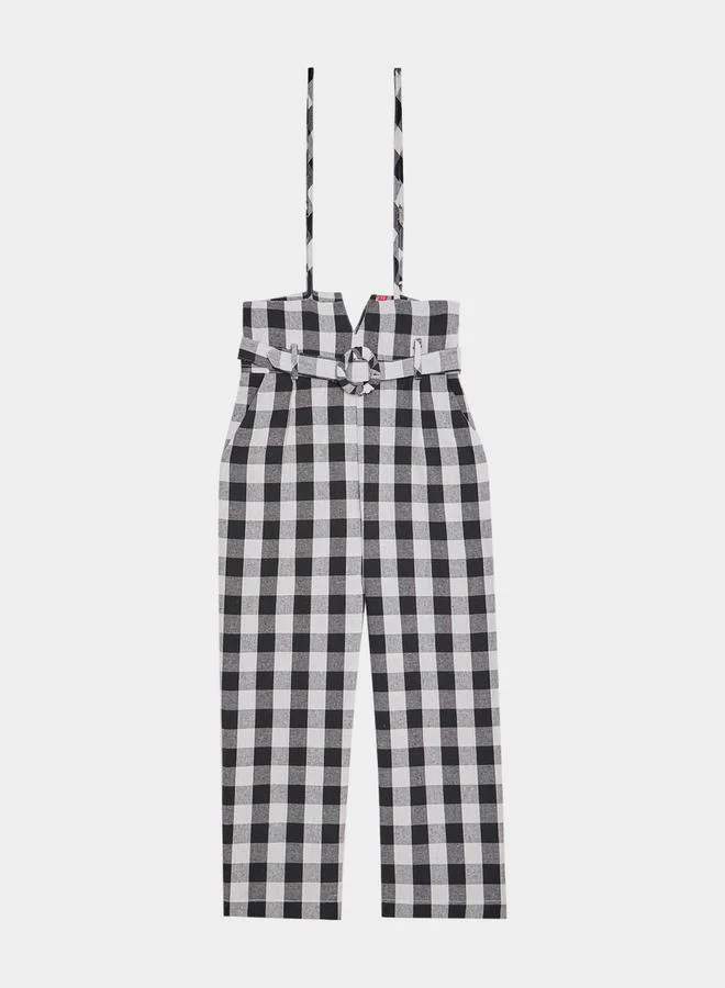 ستايلي Plain T-Shirt & Check Print Jumpsuit Set