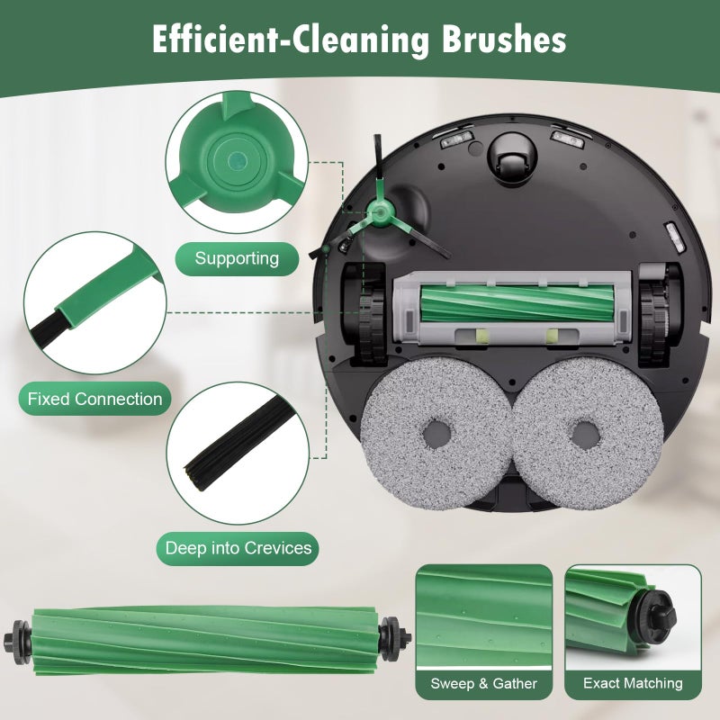 KTNAid 25 Pcs Replacement Parts for iRobot Roomba Plus 405 Combo/505 Combo /507 Combo Robot Vacuum Cleaner, Include 2 Main Brushes, 6 Dust Bags, 6 Mop Pads, 4 Filters, 6 Side Brushes and 1 Cleaning Tool - Image 3