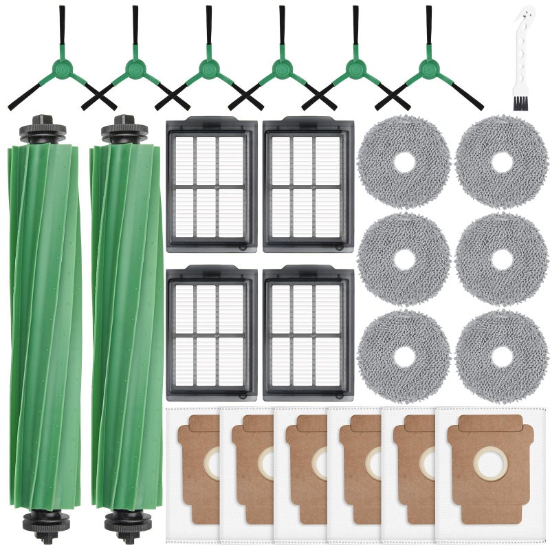 KTNAid 25 Pcs Replacement Parts for iRobot Roomba Plus 405 Combo/505 Combo /507 Combo Robot Vacuum Cleaner, Include 2 Main Brushes, 6 Dust Bags, 6 Mop Pads, 4 Filters, 6 Side Brushes and 1 Cleaning Tool - Image 1