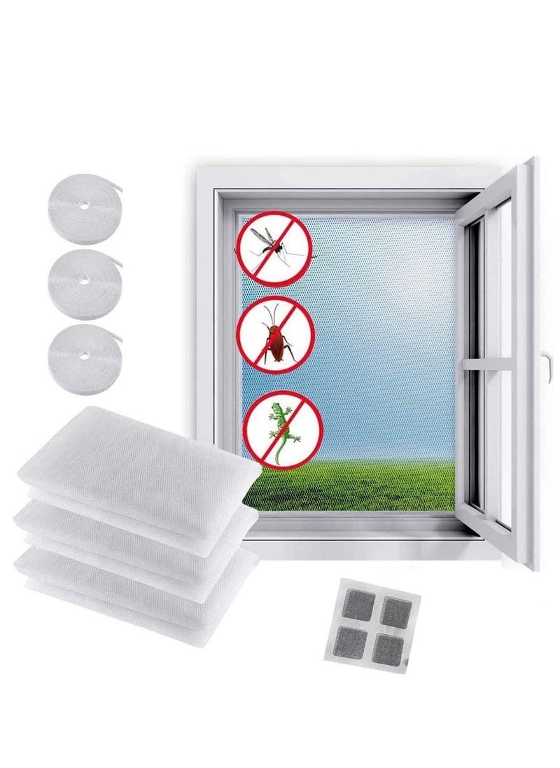 Y&D - Fly Screen Nets 3 Pack 1.3m x 1.5m Mosquito Insect Mesh Protector Kit with Self Adhesive Tapes Rolls Tape Transparent Cut Without Drilling Bug Bee ProtectorWhite for Window - Image 1