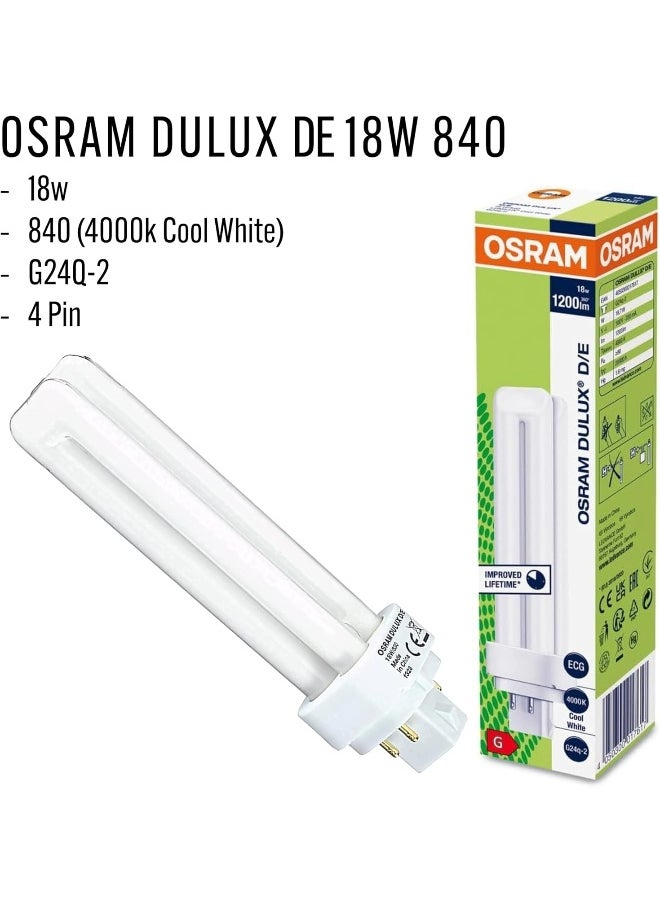 Osram Duluxd/E Energy Saver [Quicktronic Ecg] Cflni 2 Tubes 18W 4 Pin Plug In Base G24Q-2 1200 Lm Lumilux -Cool White/Energy Class A  - Image 2