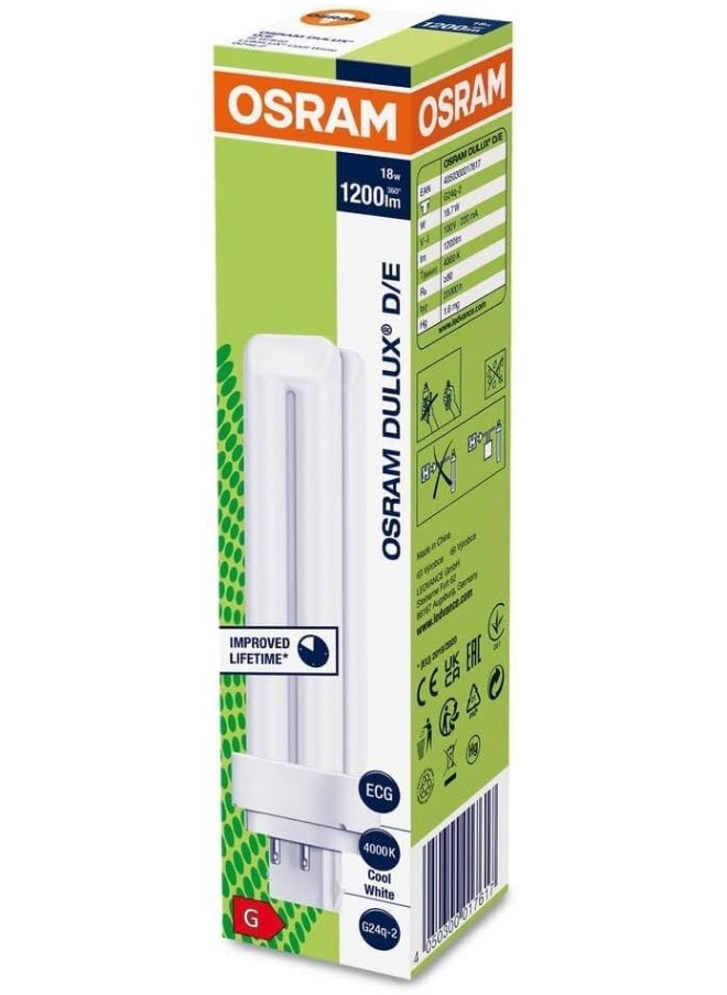 Osram Duluxd/E Energy Saver [Quicktronic Ecg] Cflni 2 Tubes 18W 4 Pin Plug In Base G24Q-2 1200 Lm Lumilux -Cool White/Energy Class A  - Image 5