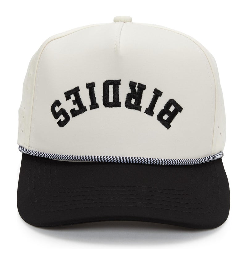 Funky Junque Trendy Rope Golf Cap with Upside-Down Sayings - Lightweight Performance Golf Hats Snapback, Funny Hats for Men, Breathable Everyday Style - Birdies (Upside Down) - Black/Beige - Image 1