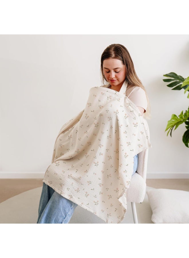 Muslin Nursing Covers for Breastfeeding, Privacy Breast Feeding Cover with Arch Neckline for Mom and Baby, Breathable 100% Cotton Nursing Apron Multi-use Stroller Cover - Image 2