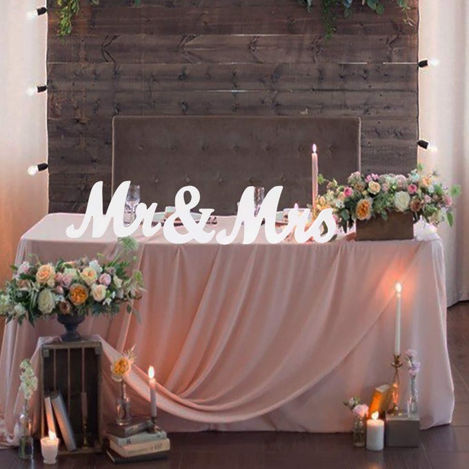 MR AND MRS SIGNS WEDDING SWEETHEART TABLE DECORATIONS WOODEN FREESTANDING LETTERS FOR PHOTO PROPS RUSTIC ANNIVERSARY WEDDING SHOWER GIFT WHITE