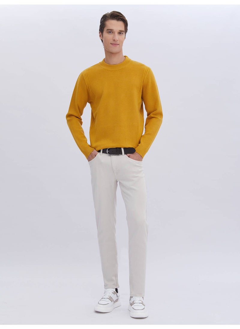 Yellow Half Turtleneck Patterned Sweater