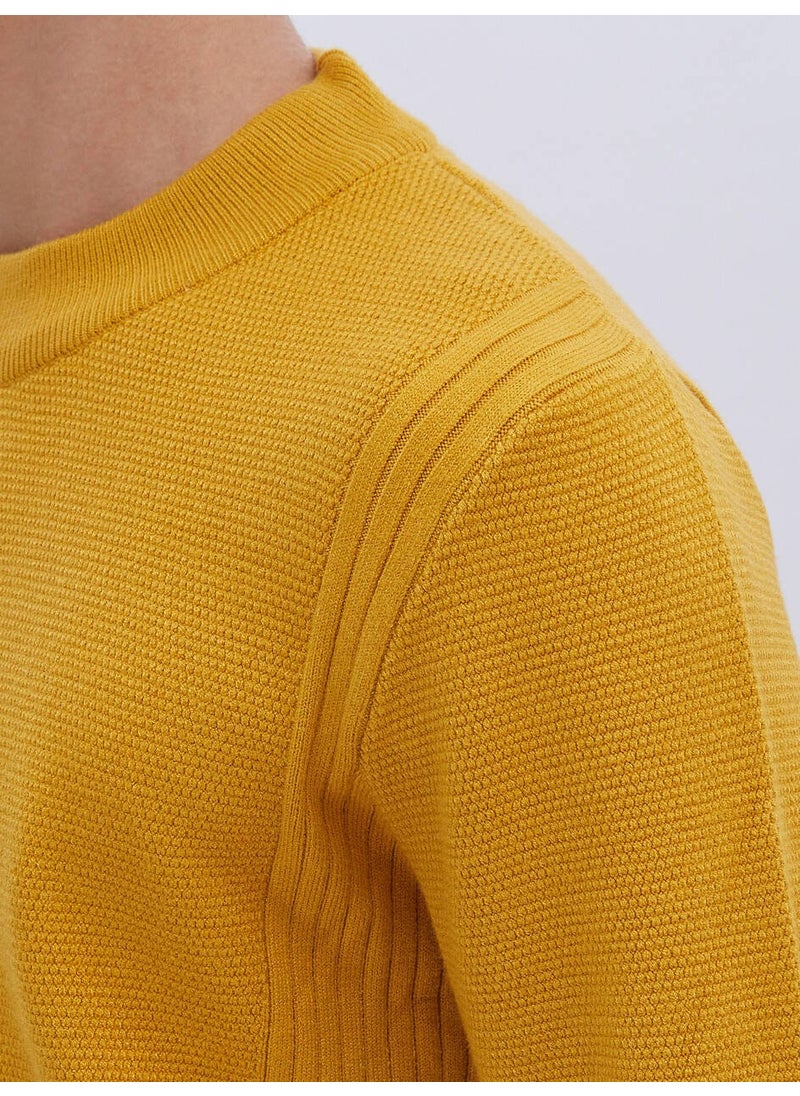 Yellow Half Turtleneck Patterned Sweater