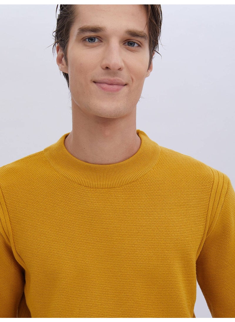 Yellow Half Turtleneck Patterned Sweater