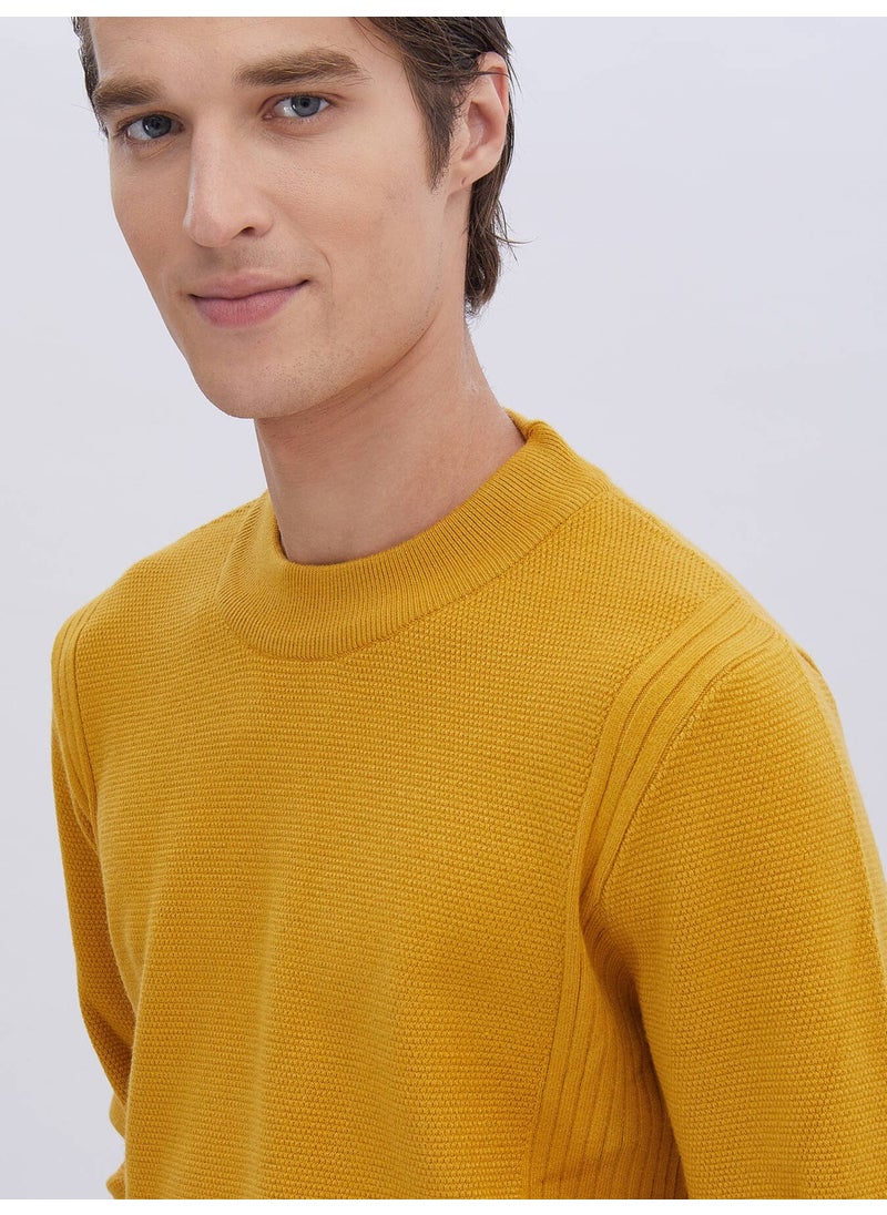 Yellow Half Turtleneck Patterned Sweater