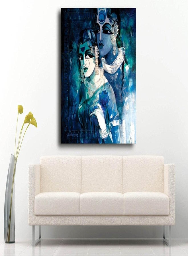 PIXELARTZ لوحة رادها كريشنا من بيكسل آرتز مطبوعة على قماش بدون إطار | لوحة جدارية فنية لرادها كريشنا للمنزل (57 × 33 بوصة، حجم كبير جدًا) - Image 3