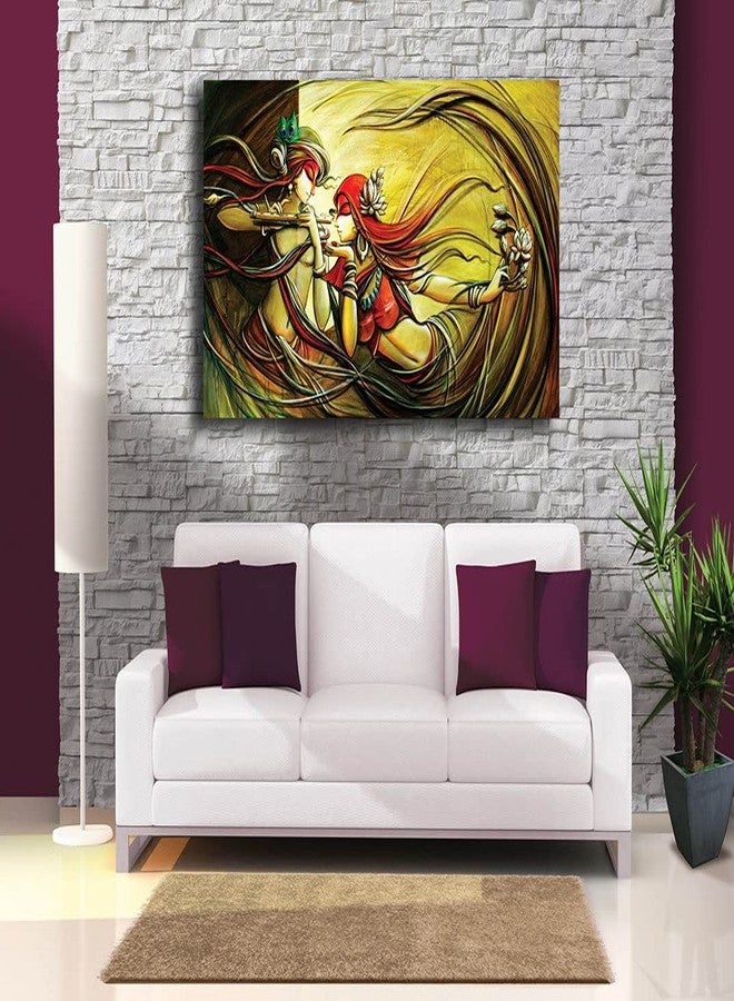 PIXELARTZ لوحة رادها كريشنا من بيكسل آرتز مطبوعة على قماش بدون إطار | لوحة جدارية فنية لرادها كريشنا للمنزل (57 × 33 بوصة، حجم كبير جدًا) - Image 2