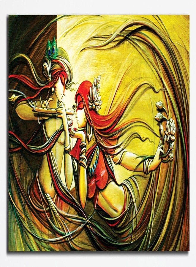 PIXELARTZ لوحة رادها كريشنا من بيكسل آرتز مطبوعة على قماش بدون إطار | لوحة جدارية فنية لرادها كريشنا للمنزل (57 × 33 بوصة، حجم كبير جدًا) - Image 1