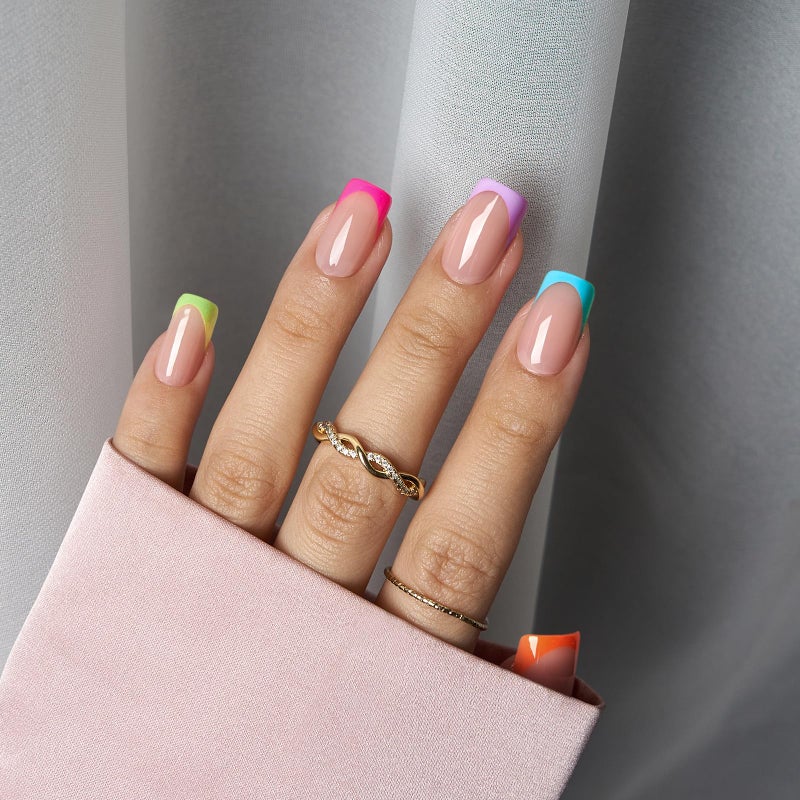 BTArtboxnails XCOATTIPS French Gel Nails - French Tip Press on Nails, Short Square Nail Tips, Brighter Pastel Soft Gel Nails False Nail, Soak Off Acrylic Fake Nails Extensions Art - Image 2