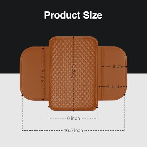 Lyrovo PU Leather Car Armrest Cushion Pad With Side Pockets, Universal Fit for All Car (Brown) - Image 2