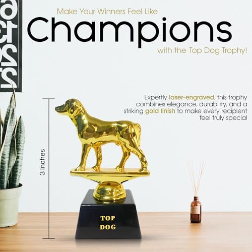 Vaulted Skulls & Co Top Dog Trophy Mini | Dog Trophy Award | Gold Dog Competition Award | Sports Team Trophies | Funny Office Trophy | G.O.A.T Dog Trophy | Gold/Black | Small Trophy | 3” - Image 2