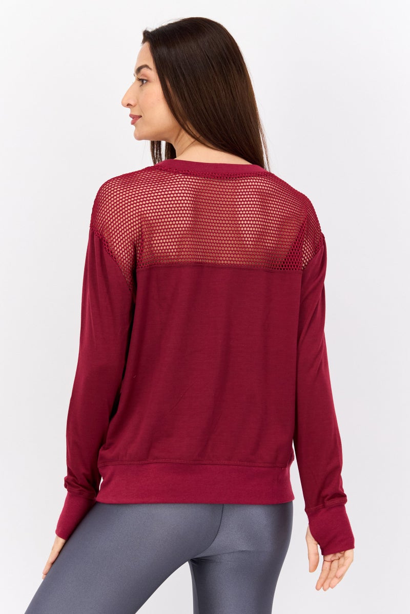 NINE WEST سويت شيرت رياضي نسائي بأكمام طويلة، أحمر - Image 3