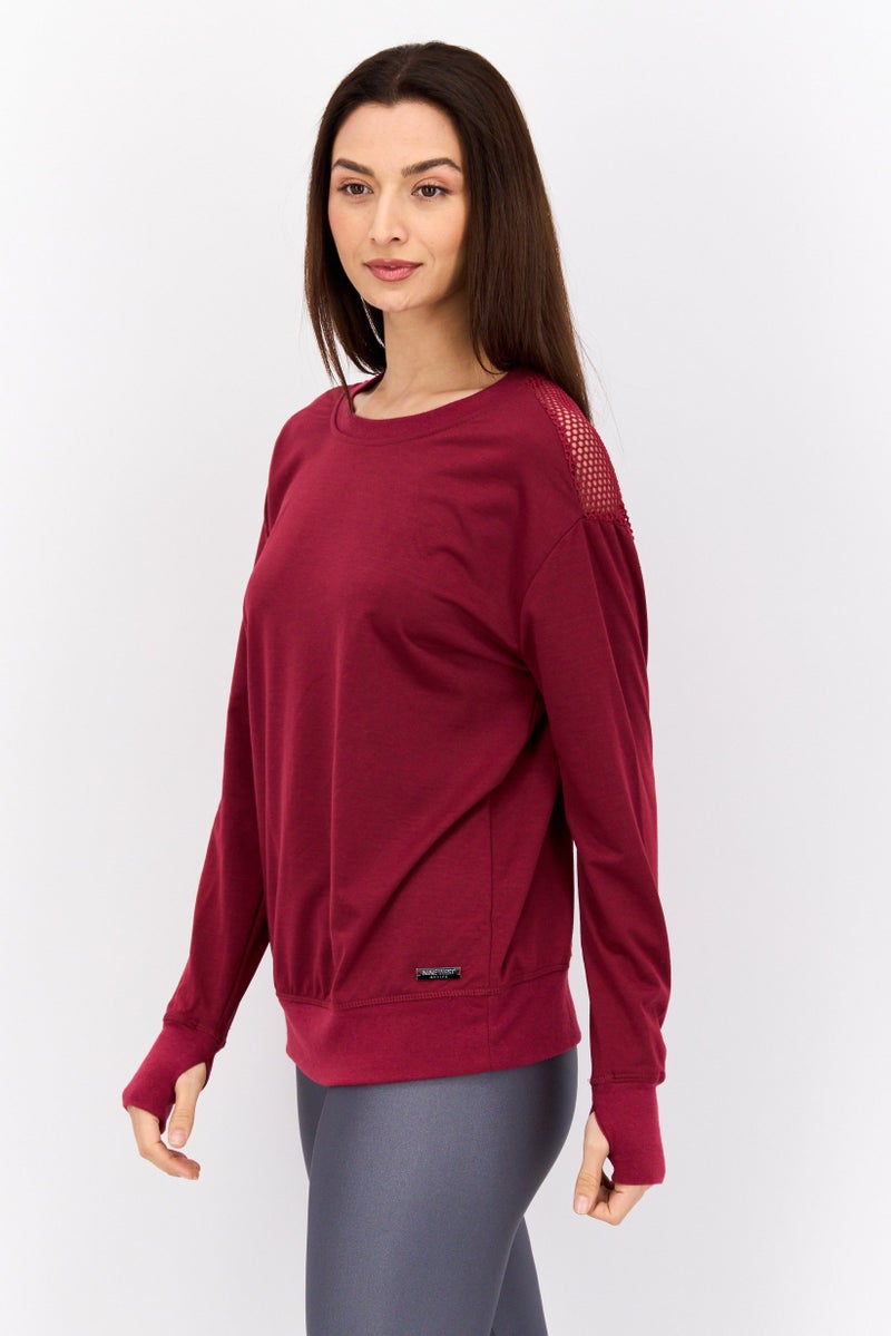 NINE WEST سويت شيرت رياضي نسائي بأكمام طويلة، أحمر - Image 4