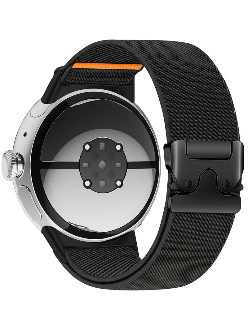 Zspoly Nylon Pixel Watch 4 Band 45mm,for Google Pixel watch 4/3 45mm Band Men/Women Parachute Buckle Stretchy Sport Braided Strap, Adjustable Strap Fabric Black Replacement Wristband - Image 1