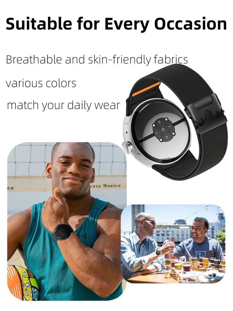 Zspoly Nylon Pixel Watch 4 Band 45mm,for Google Pixel watch 4/3 45mm Band Men/Women Parachute Buckle Stretchy Sport Braided Strap, Adjustable Strap Fabric Black Replacement Wristband - Image 5