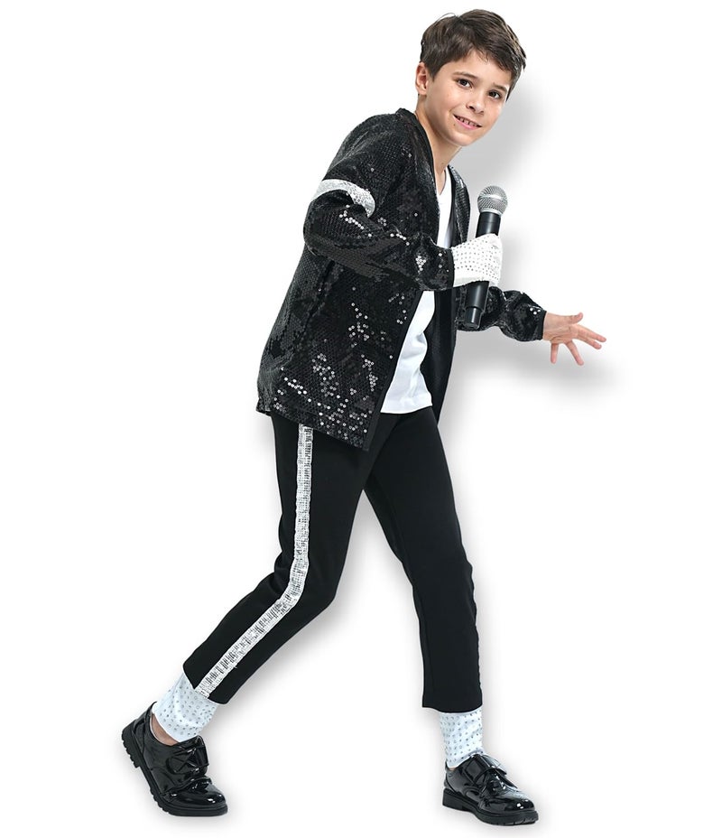 Ciguo Men's Halloween Party Costumes for Dance Cosplay Birthday Costume (7-8 year, Black) - Image 2