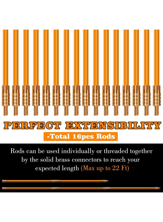 10PCS 22FT Fiberglass Wire Running Kit, Wire Fishing Tools, Electrical Wire Puller Through Wall Cable Snake Rods Fish Tape Set with Different Accessories - Image 2