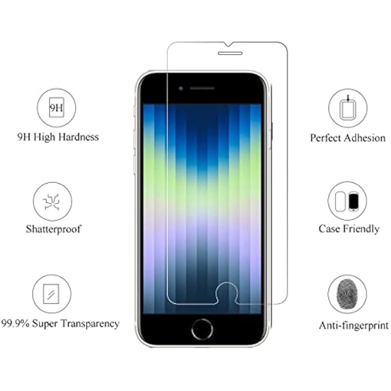 2Pack 0.33mm Tempered Glass Screen Protector for iPhone SE 2020/2022 (2nd Generation), 4.7 Inch, 9H Hardness, Anti-Fingerprint, High Definition, 2 Pieces - Image 2