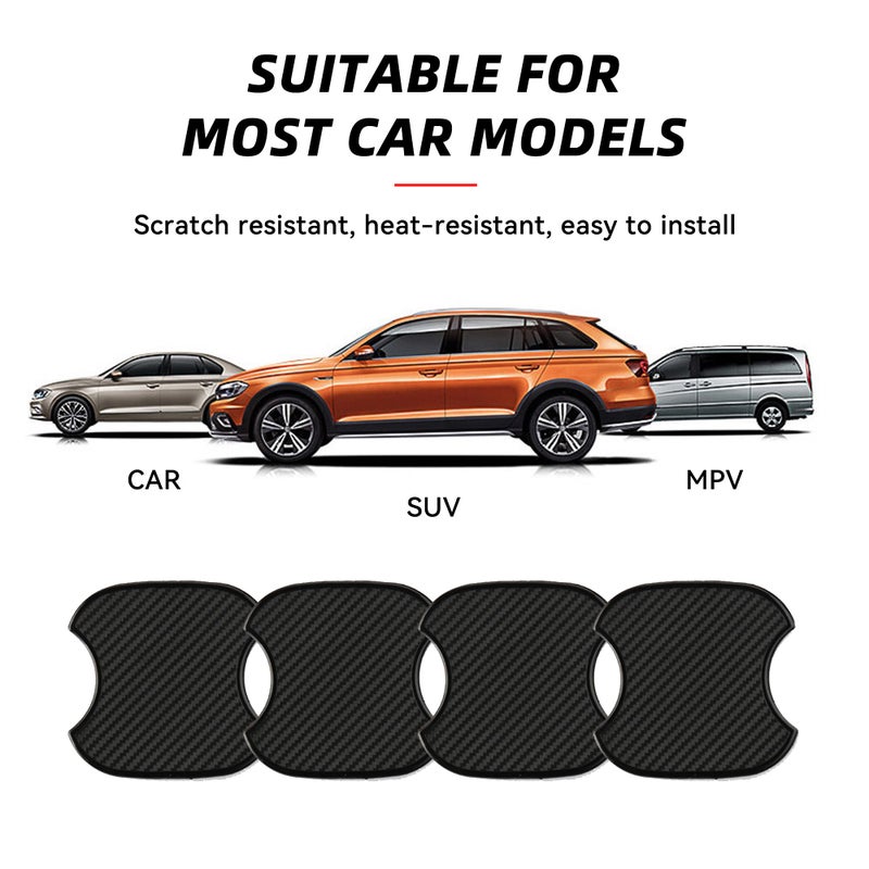 Tioollev 4PCS Car Door Handle Cup Scratch Protectors, TPU Carbon Fiber Door Bowl 3D Sticker, Handle Paint Cover Guard Pad, Universal Door Handle Protective Film for Most Cars (Medium-Black) - Image 5