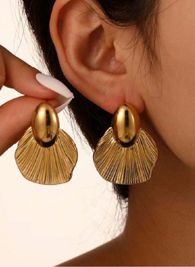 Shein 1pair Minimalist Metal Leaf Pattern Stainless Steel Stud Earrings - Image 1