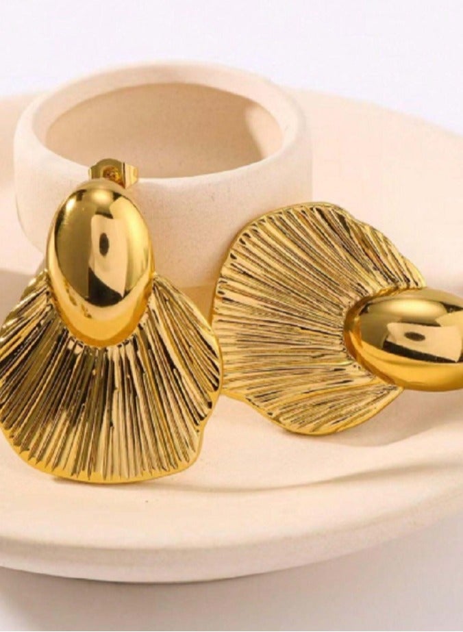 Shein 1pair Minimalist Metal Leaf Pattern Stainless Steel Stud Earrings - Image 3