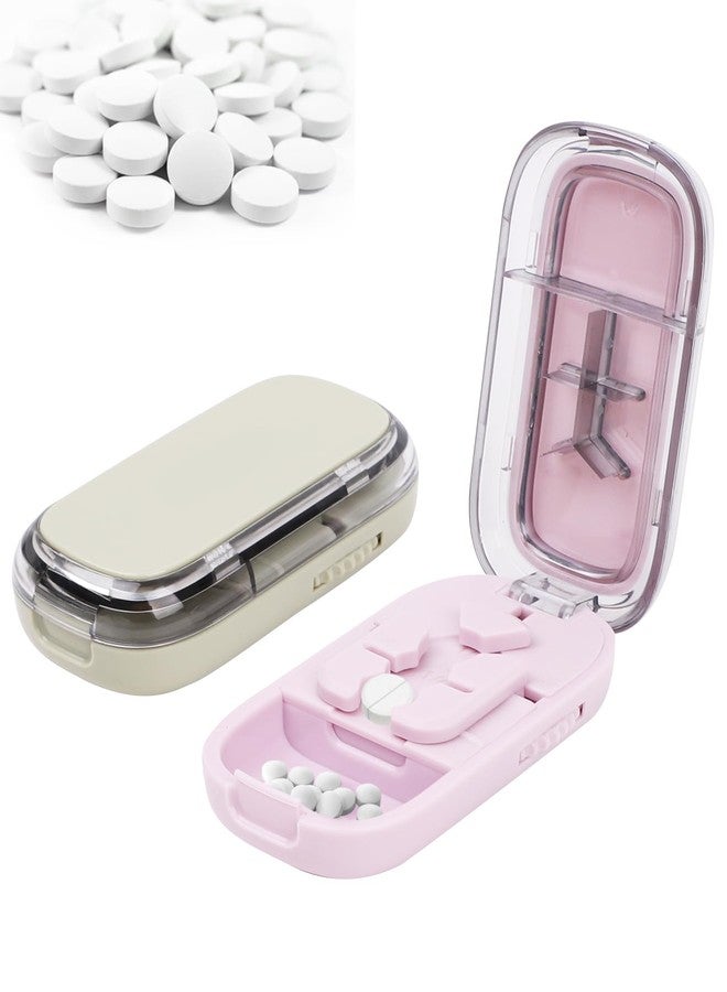 OPLCFO 2PCS Portable Pill Cutter Splitter, 1/2 1/3 1/4 Pill Cutter Splitter for Small and Tiny Pills with Storage Box - Image 1
