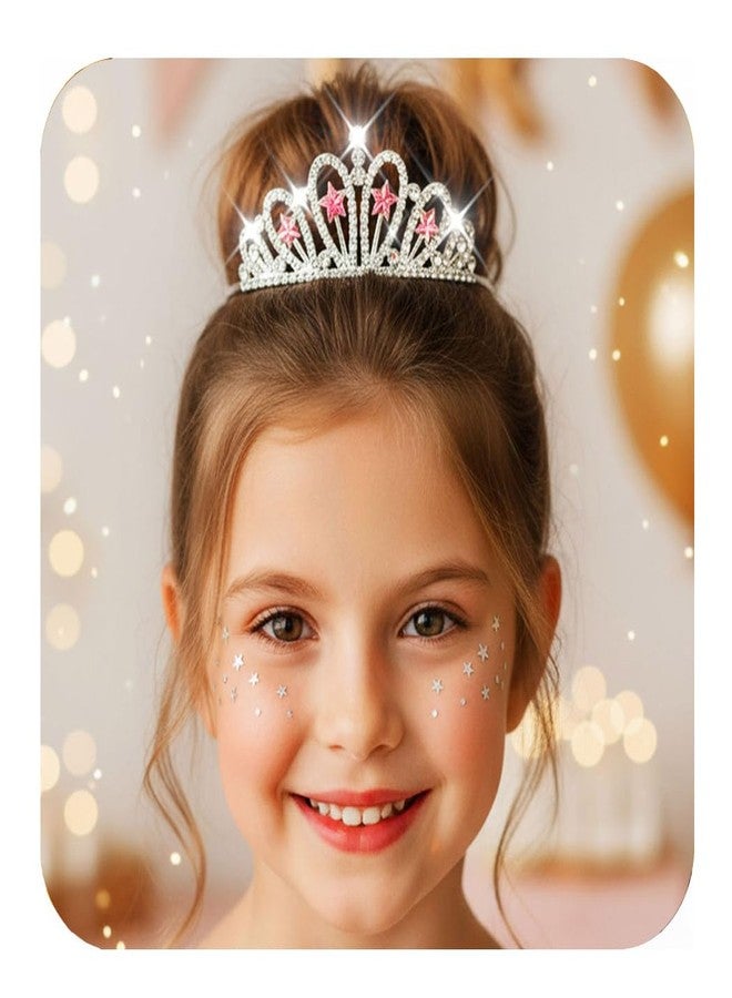 كيلشي تاج كيلشاي المرصع بأحجار الراين، تاج فضي على شكل نجمة، طوق رأس مرصع بالكريستال لعيد ميلاد الفتيات (وردي، مقاس حر) - Image 1
