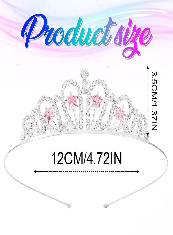 كيلشي تاج كيلشاي المرصع بأحجار الراين، تاج فضي على شكل نجمة، طوق رأس مرصع بالكريستال لعيد ميلاد الفتيات (وردي، مقاس حر) - Image 5