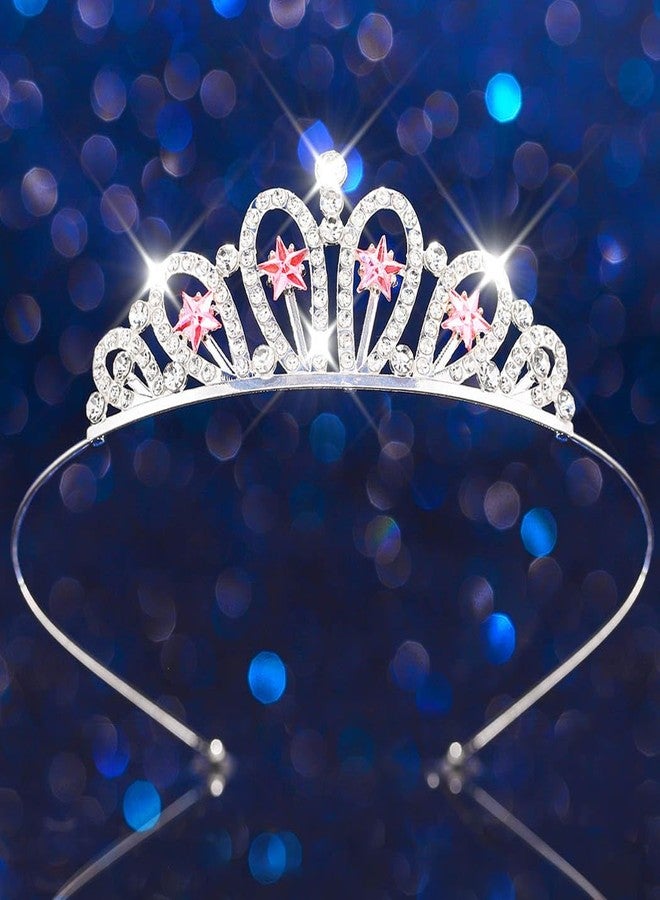 كيلشي تاج كيلشاي المرصع بأحجار الراين، تاج فضي على شكل نجمة، طوق رأس مرصع بالكريستال لعيد ميلاد الفتيات (وردي، مقاس حر) - Image 2