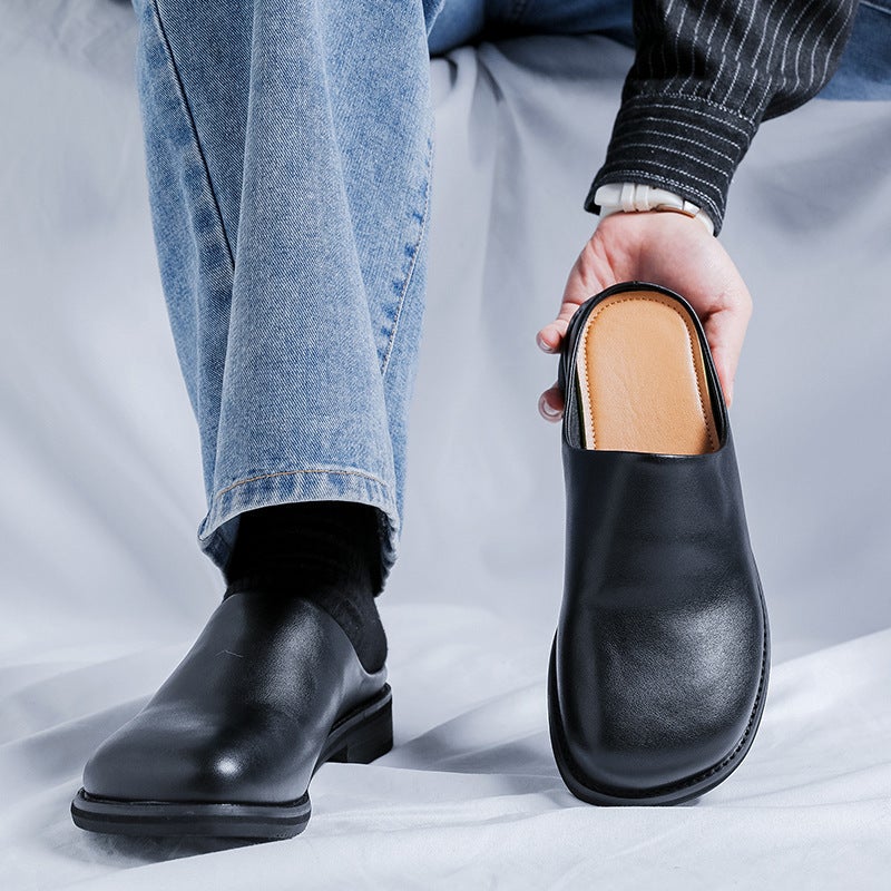 Men'S Closed-Toe Mule Shoes, Spring/Summer 2025 Niche Style, Slip-On Business Casual Leather Shoes - Image 2