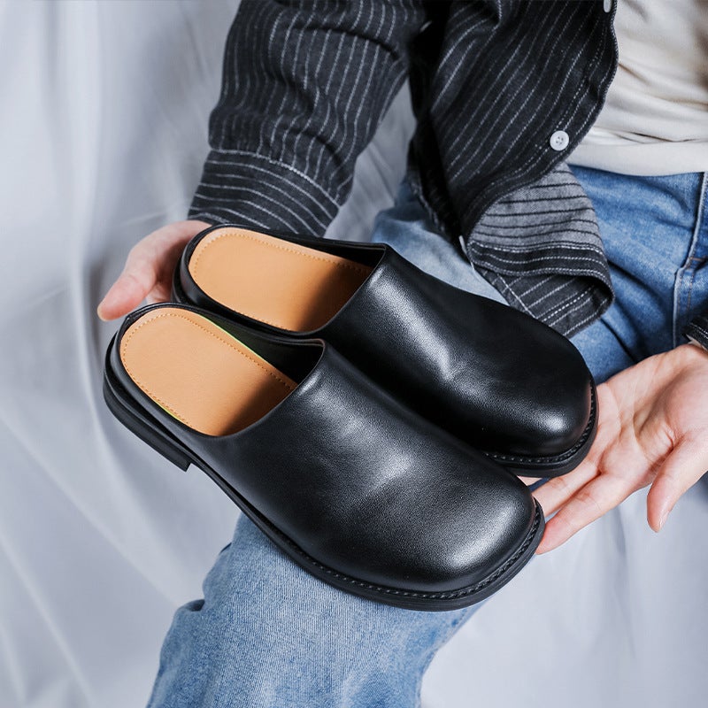 Men'S Closed-Toe Mule Shoes, Spring/Summer 2025 Niche Style, Slip-On Business Casual Leather Shoes - Image 3