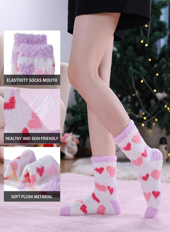 SDBING Fuzzy Socks for Women Soft Fluffy Home Sleeping Socks Cozy Warm Slipper Socks 6 or 5 Pairs, 5 Pairs Light Purple Heart, One size - Image 2