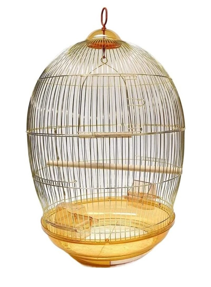 vsell24 Golden Luxury Hanging Bird Cage for Parakeet Finches Budgies Cockatiels Esotici Lovebirds Canaries Parrots 48.5X48.5X76cm - Image 1