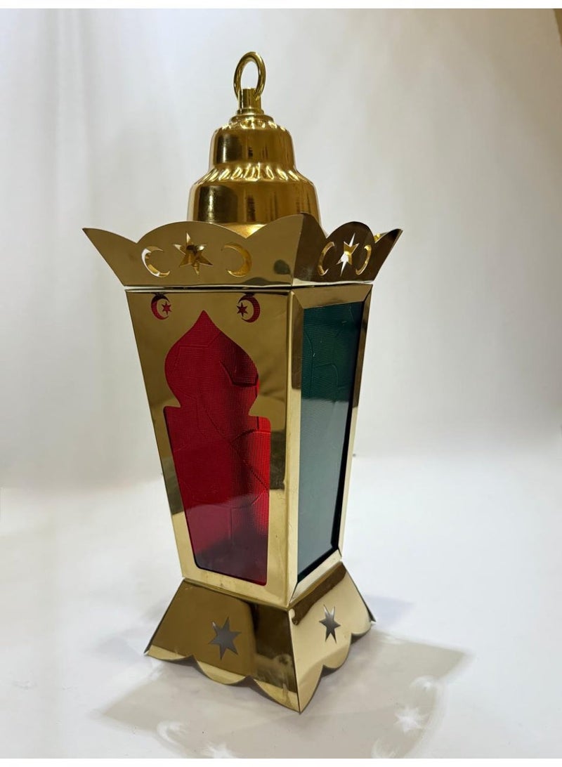 Decorative Metal Ramadan Lantern, LED Colour Changing Light, Gold Finish, Moon and Stars Design - Image 5
